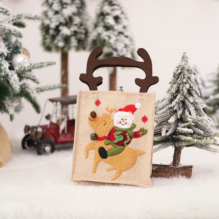

Christmas Gift Bag Linen Machine Embroidered Cartoon Pattern Gift Bag(T3024 Style Four)