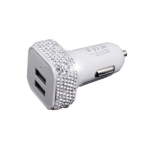 

Diamond-Studded Dual USB Cigarette Lighter Car Charger(White)