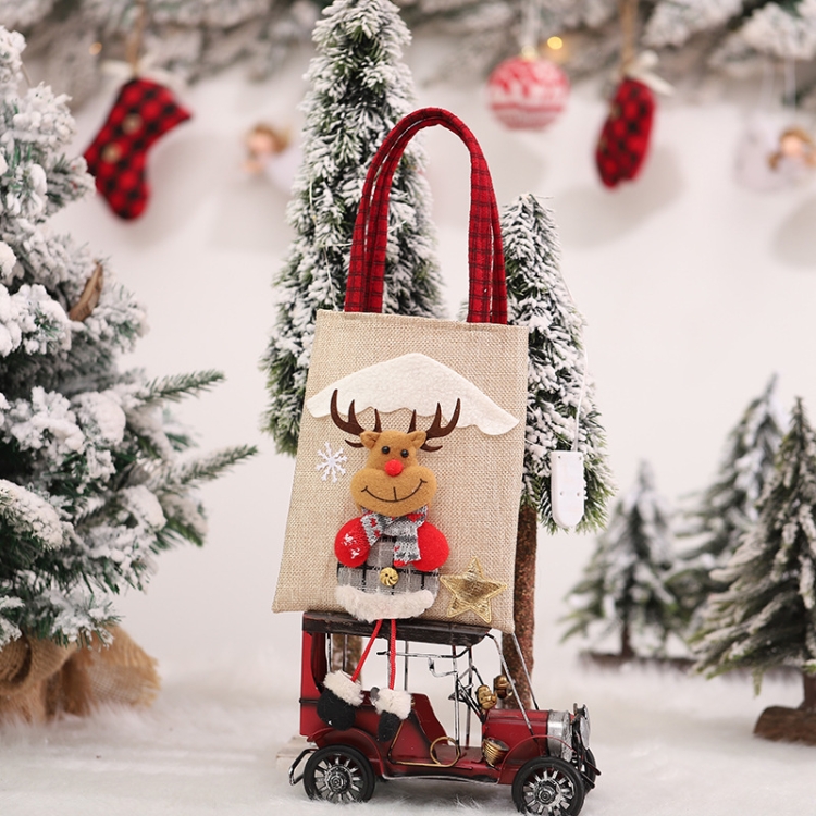 

Christmas Ornament Handbag Linen Stereo Doll Gift Bag(T3051 Elk)