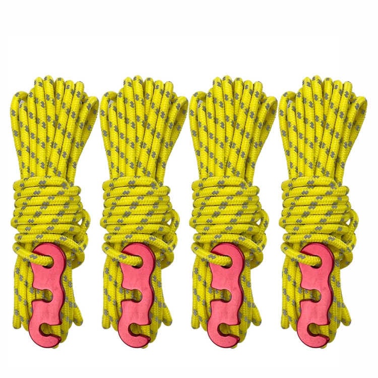 

4m x 4 Rolls Outdoor Camping Tent Canopy Wind Rope Luminous Multi-Function Wind Rope Buckle Tent Fixed Rope( S Buckle-Yellow)