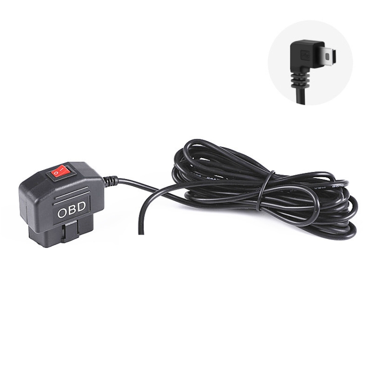 

H508 OBD Car Charger Driving Recorder Power Cord 12/24V To 5V With Switch Low Pressure Protection Line, Specification: Mini Right Elbow