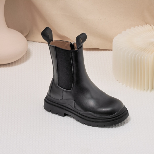 

Spring And Autumn Children Martin Boots Leather High-Top Children Boots, Size: 24(Black Plus Velvet)