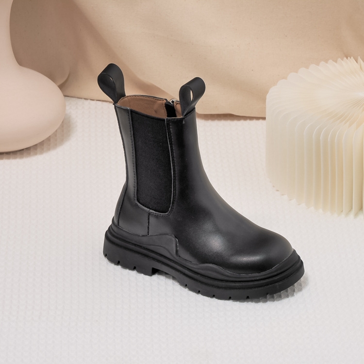 

Spring And Autumn Children Martin Boots Leather High-Top Children Boots, Size: 34(Black Plus Velvet)
