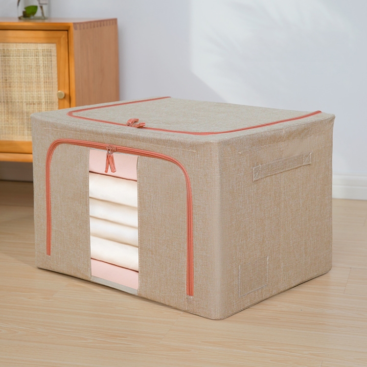 

22L 39x29x20cm Fabric Steel Frame Quilt Clothing Storage Box Cotton Linen Storage Bag with Window(Beige)