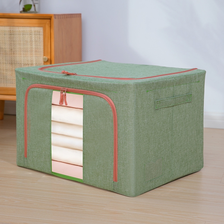 

22L 39x29x20cm Fabric Steel Frame Quilt Clothing Storage Box Cotton Linen Storage Bag with Window(Light Green)