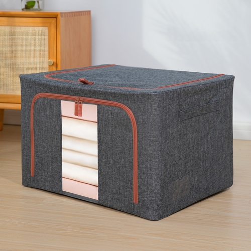 

22L 39x29x20cm Fabric Steel Frame Quilt Clothing Storage Box Cotton Linen Storage Bag with Window(Grey)