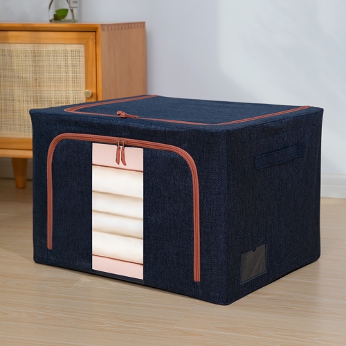 

22L 39x29x20cm Fabric Steel Frame Quilt Clothing Storage Box Cotton Linen Storage Bag with Window(Navy Blue)