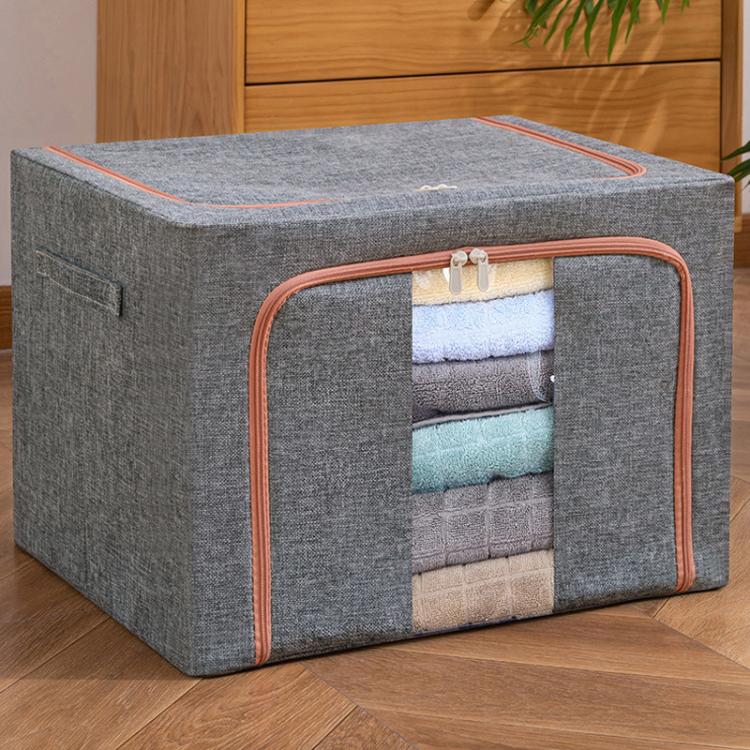 

100L 60x42x40cm Fabric Steel Frame Quilt Clothing Storage Box Cotton Linen Storage Bag with Window(Grey)