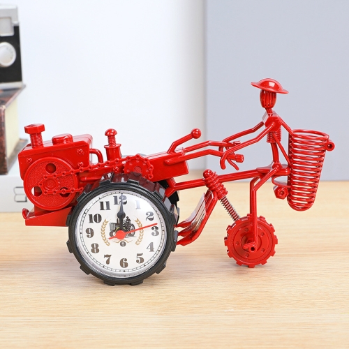 

K0931 Retro Clock Ornaments Office Desk Pen Tube Tractor Model Children Toy Alarm(Red)