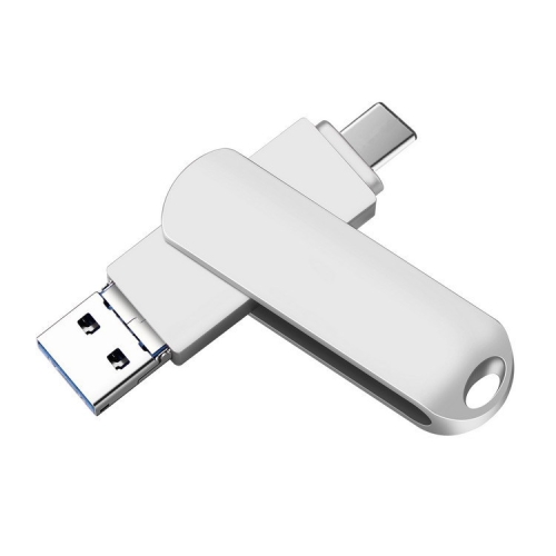 

128GB USB 3.0 + 8 Pin + USB-C / Type-C 3 in 1 Phone Computer Rotatable Metal U-Disk