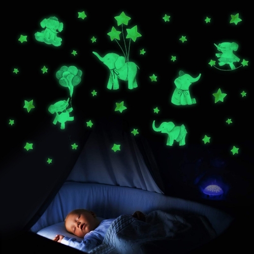 

2 PCS/Set YG016 Cartoon Animal Element Star Baby Elephant Luminous Wall Sticker, Specification: 21x30cm(Green Light)