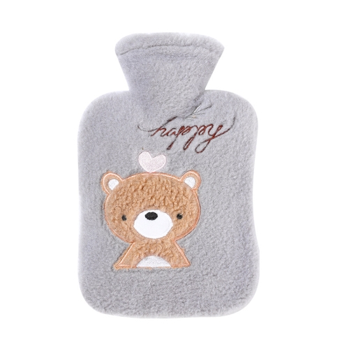 

2 PCS Hot Compress Stomach Plush Water Injection Hot Water Bottle Flannel Cover Cartoon Hand Warmer(Light Grey)