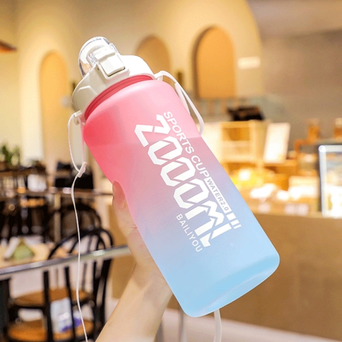 

2000ml Frosted Gradient Color Large-Capacity Sports Water Cup Outdoor Portable Straw Water Bottle(Pink Blue)