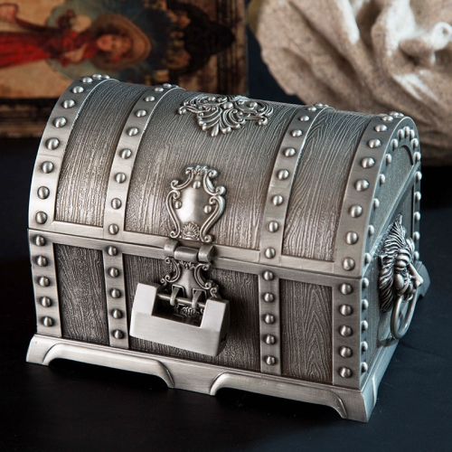 

Double-Layer Jewel Box With Lock Metal Decorative Ornaments, Size: 17.5x13.5x12.5cm(Antique Tin)