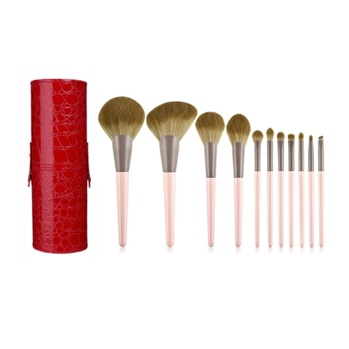 

11 in 1 Small Pudding Soft Hair Makeup Brush Set Loose Powder Brush Eye Shadow Brush With Red Brush Bucket