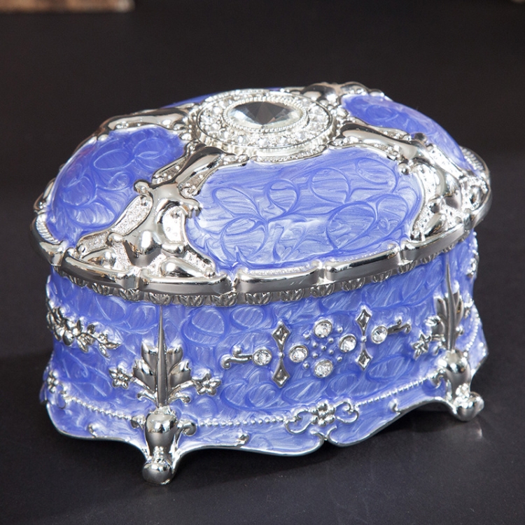 

Metal Oval Diamond Jewelry Storage Box Birthday Wedding Gift, Size: 8.5x6x6cm(Silver Edge Purple)