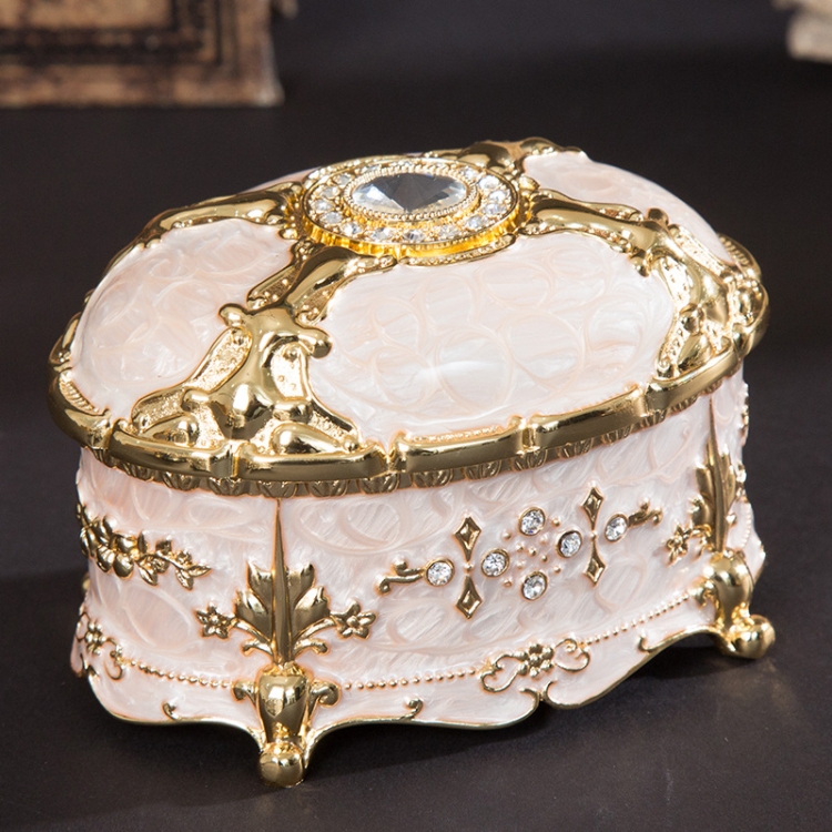 

Metal Oval Diamond Jewelry Storage Box Birthday Wedding Gift, Size: 11x7.5x7cm(Gold White)