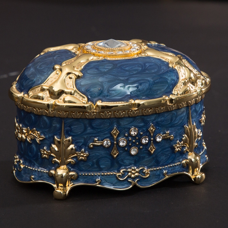 

Metal Oval Diamond Jewelry Storage Box Birthday Wedding Gift, Size: 11x7.5x7cm(Gold Edge Royal Blue)