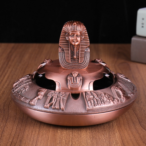 

Retro Zinc Alloy Egyptian Pharaoh Shape Ashtray With Lid, Size: 15x15x10cm(Red Copper)