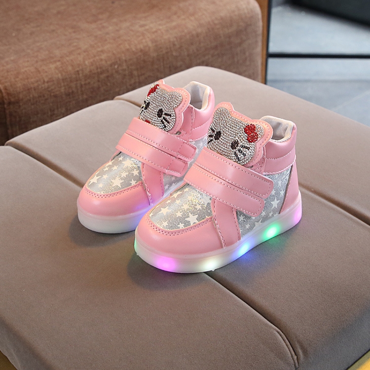 

Children Sports Shoes Cartoon Cat Flash Light Casual Shoes, Size: 22(Pink)
