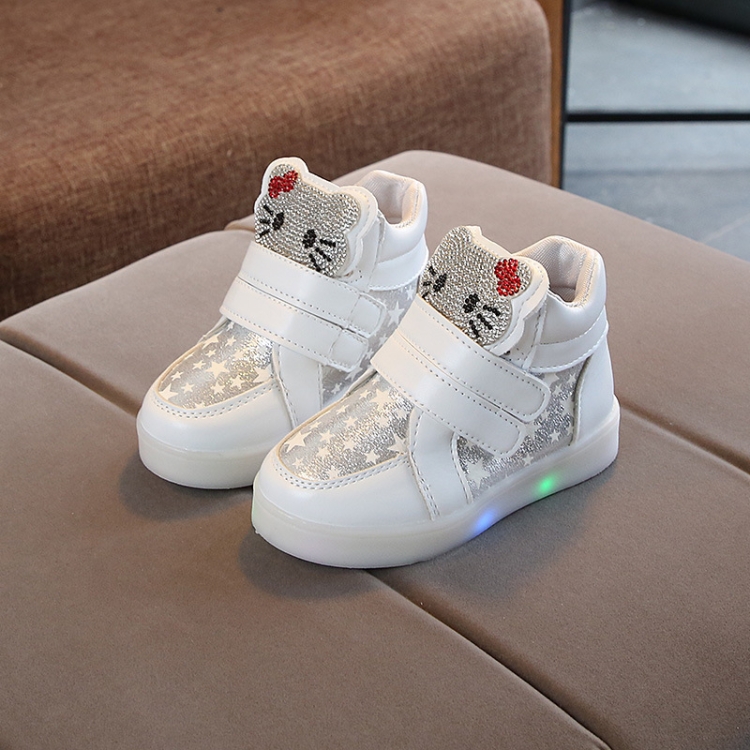 

Children Sports Shoes Cartoon Cat Flash Light Casual Shoes, Size: 24(White)