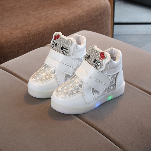 

Children Sports Shoes Cartoon Cat Flash Light Casual Shoes, Size: 28(White)