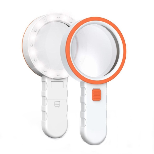 

30X LED Handheld Magnifying Glass High-Definition Optical Lens Reading Appraisal And Maintenance Magnifying Glass(Main White + Orange)