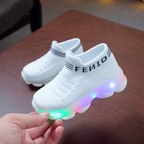 

LED Light Children Shoes Flying Woven Luminous Sports Children Shoes, Size: 24(White)