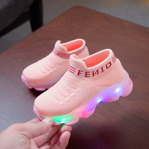 

LED Light Children Shoes Flying Woven Luminous Sports Children Shoes, Size: 30(Pink)