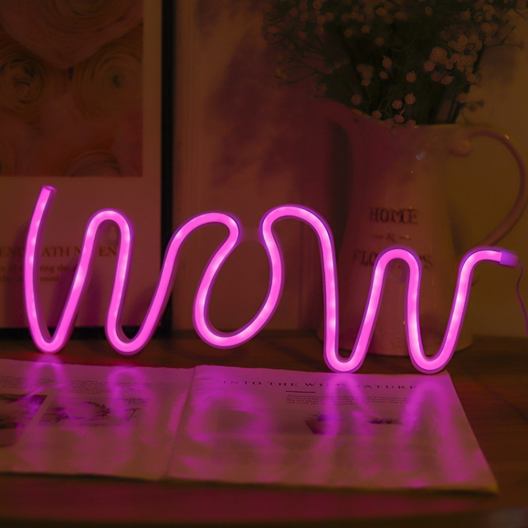 

WOW Shape LED Neon Light Wall Hanging Bar Atmosphere Lights(Pink Light)