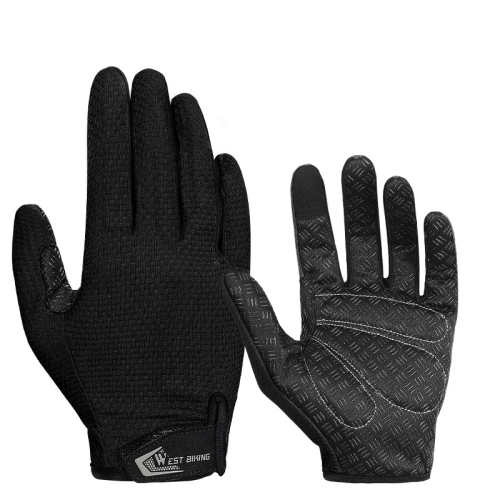

WEST BIKING YP0211223 Full-Finger Gloves For Cycling Shock Absorption Non-Slip Touch Screen Gloves, Size: M(Black)