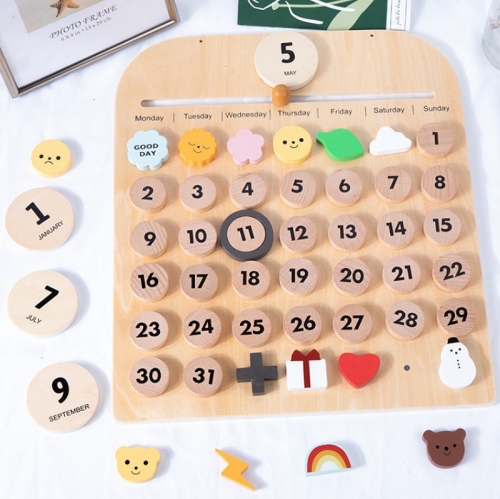 

Children Room Wooden Perpetual Calendar Baby Cognitive Desktop Pendant, Spec: Plywood TC