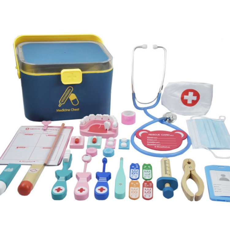 

Children Wooden Simulation Medicine Box Pretend Play Toy, Colour: 25 PCS (Blue)