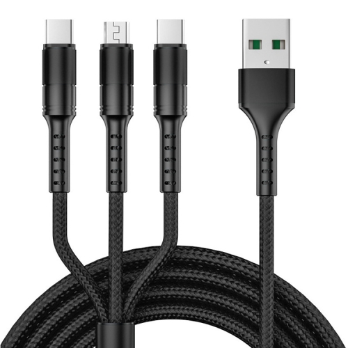 

3 in 1 USB to Dual Type-C + Micro USB Quick Charging Sync Data Cable, Output: 5A (Black)