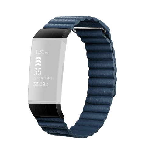 

18mm Magnetic Leather Watch Strap For Fitbit Charge 4 / 3, Size： S (Midnight Blue)