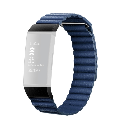 

18mm Magnetic Leather Watch Strap For Fitbit Charge 4 / 3, Size： S (Cape Blue)