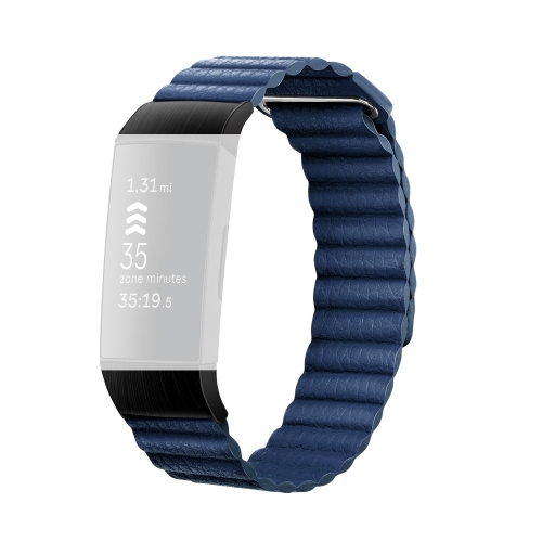 

18mm Magnetic Leather Watch Strap For Fitbit Charge 4 / 3, Size： L (Cape Blue)