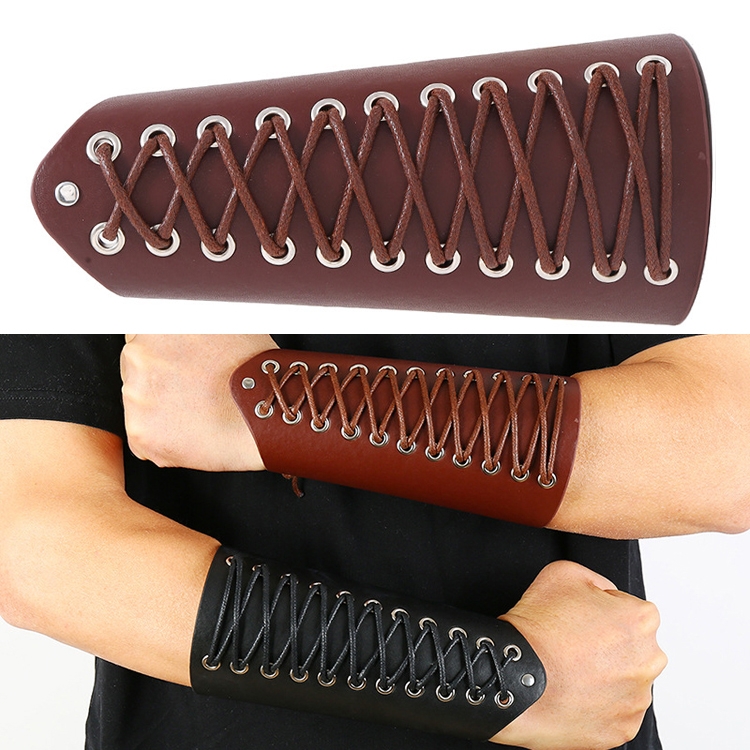 

P01901 Simple Wax Wire Woven Leather Wristband Locomotive Riding Arm Guard(Brown)