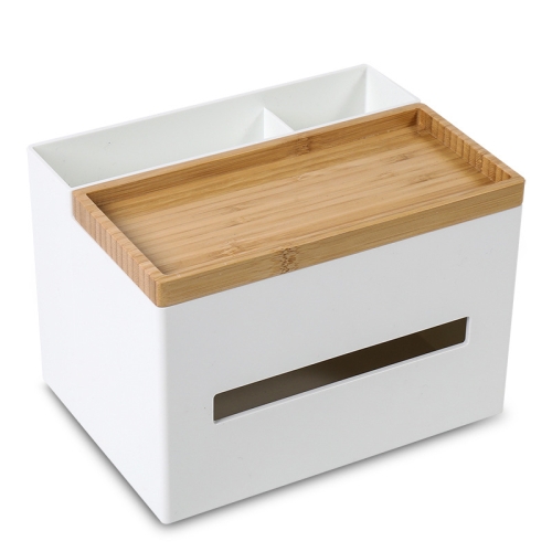 

Deli 8916 Bamboo Plastic Desktop Storage Box Tissue Box(White)