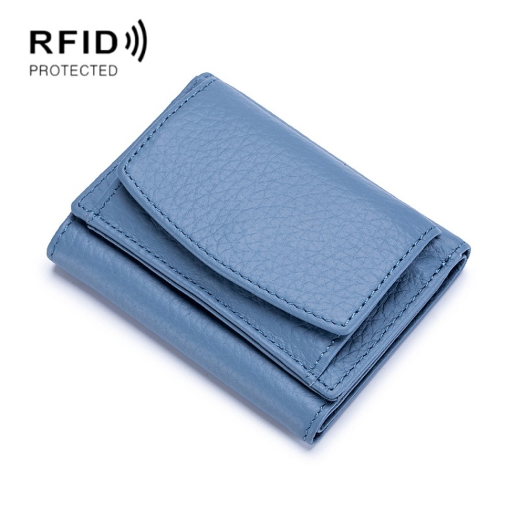 

CL-2753 Leather RFID Short Coin Purse Wallet(Light Blue)