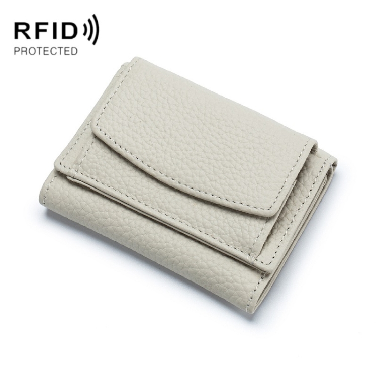 

CL-2753 Leather RFID Short Coin Purse Wallet(Rice White)