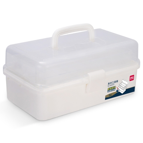 

Deli 68302 Medium Three-Layer Art Plastic Tool Storage Box Multifunctional Painting Box(White)