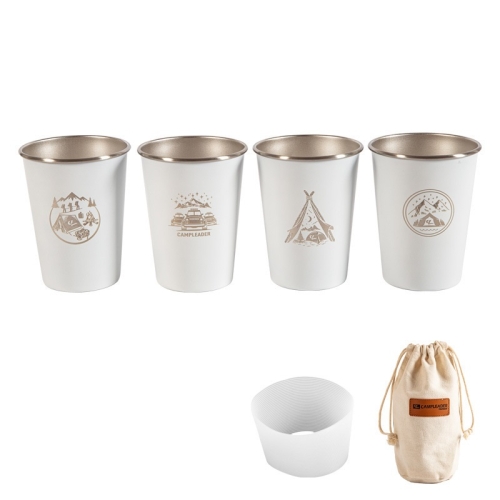 

4 PCS / Set Outdoor Picnic Stainless Steel Cup With Storage Bag+Silicone Holder (White)