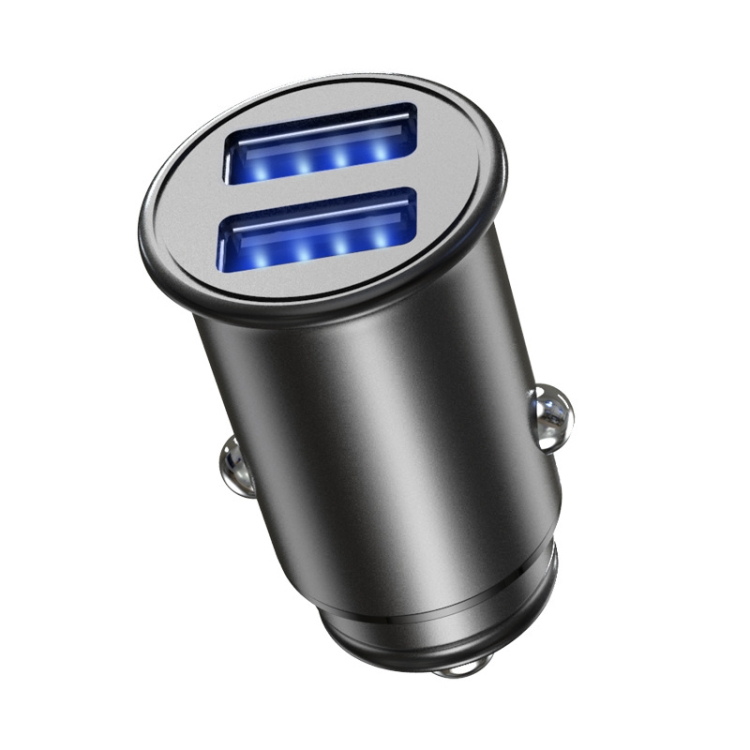 

C8-A01 Mini Zinc Alloy Dual USB Car Charger With Ambient Light, Current: 4.8A (Black)