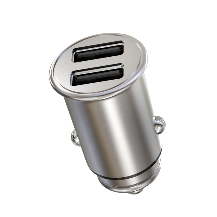 

C8-A01 Mini Zinc Alloy Dual USB Car Charger With Ambient Light, Current: 4.8A (Silver)