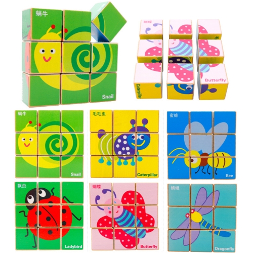 

2 Sets 9 Cube Six-Sided Pattern Puzzle 3D Wooden Toys(Tablets)