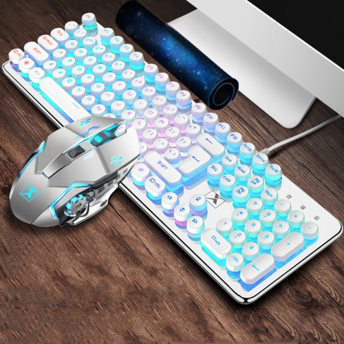 

XINMENG 620 Manipulator Feel Luminous Gaming Keyboard + Macro Programming Mouse Set, Colour: Crystal White Mixed Light Retro