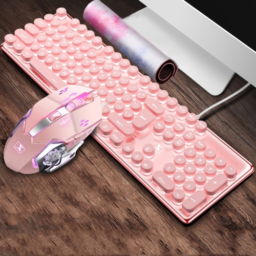 

XINMENG 620 Manipulator Feel Luminous Gaming Keyboard + Macro Programming Mouse Set, Colour: Crystal Pink White Light Retro