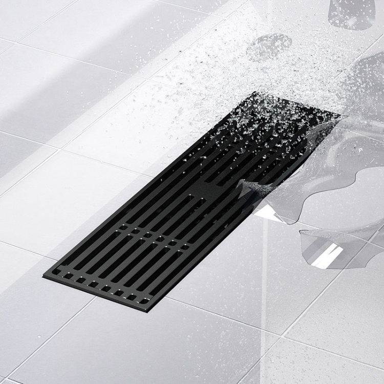 

8x30cm Large Displacement Deodorant Straight Rectangular All Copper Floor Drain(Black)