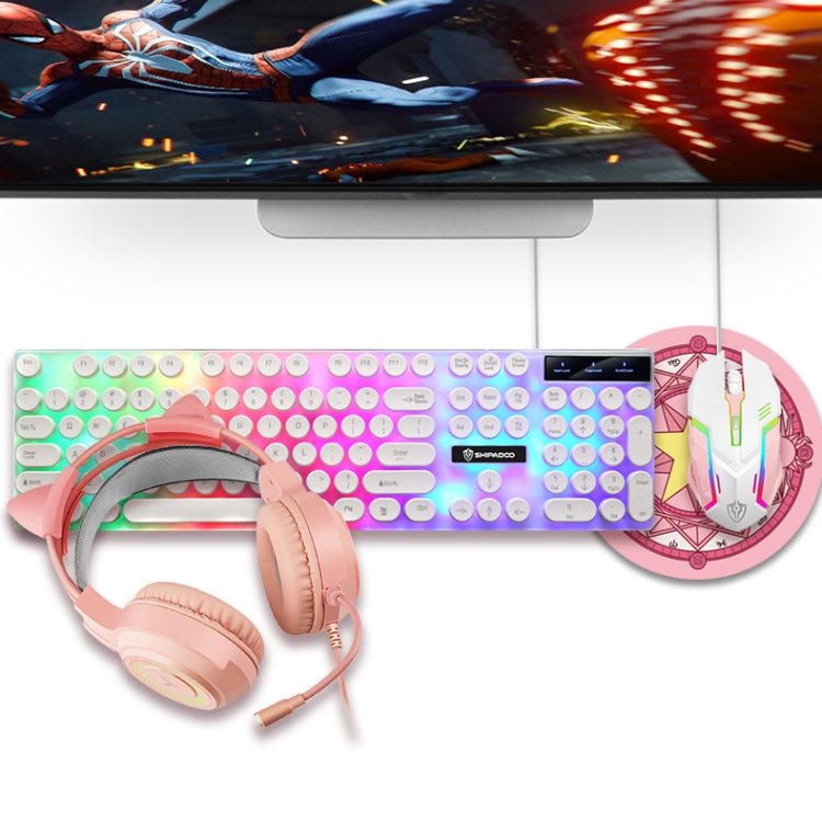 

Shipadoo LD-122 4 in 1 Girly Glowing Keyboard + Mouse + Earphone + Mouse Pad Set(Pink Punk)